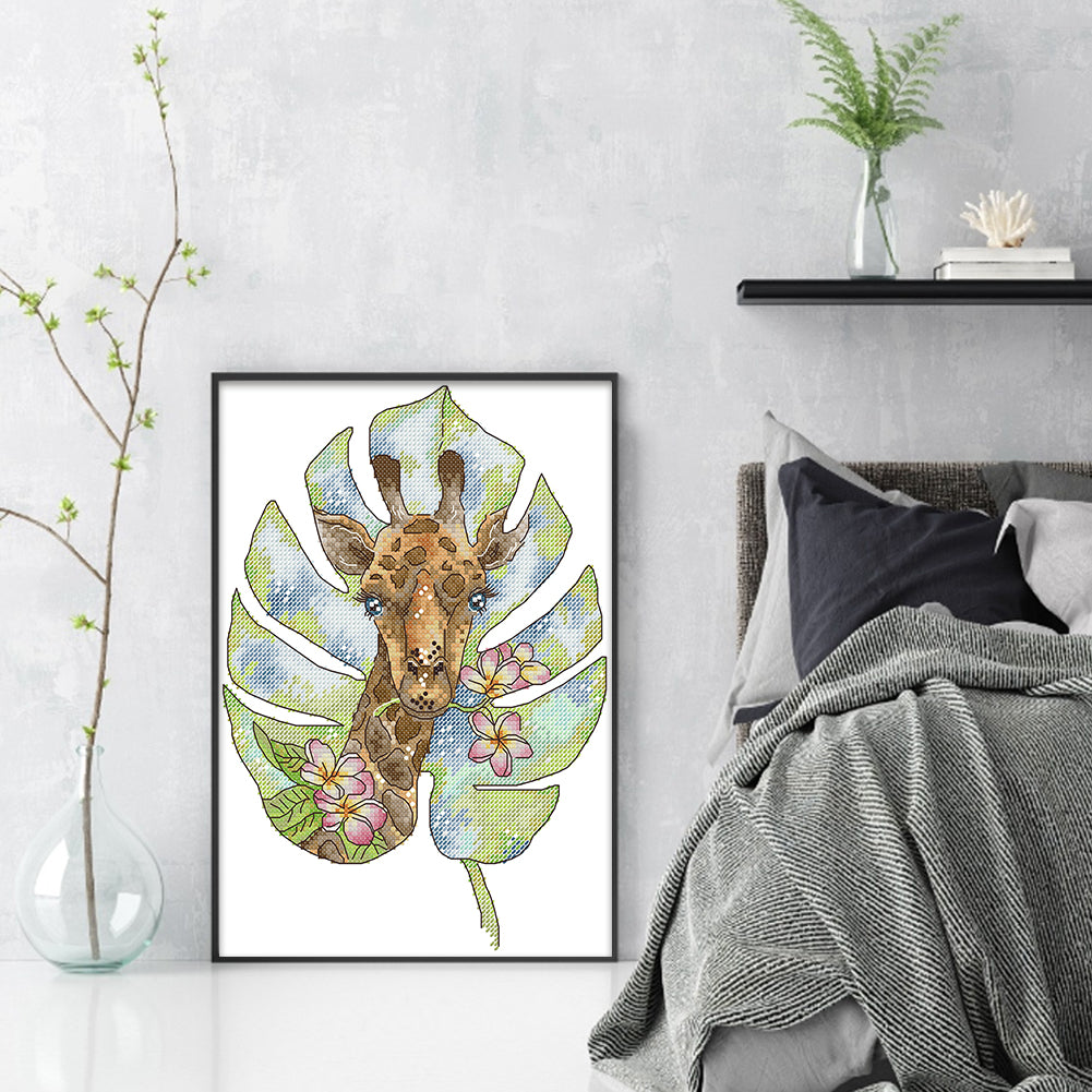 Giraffe - Partial 14CT Stamped Cross Stitch 21x30CM - Joy Sunday Backstitch+Half Cross Stitch