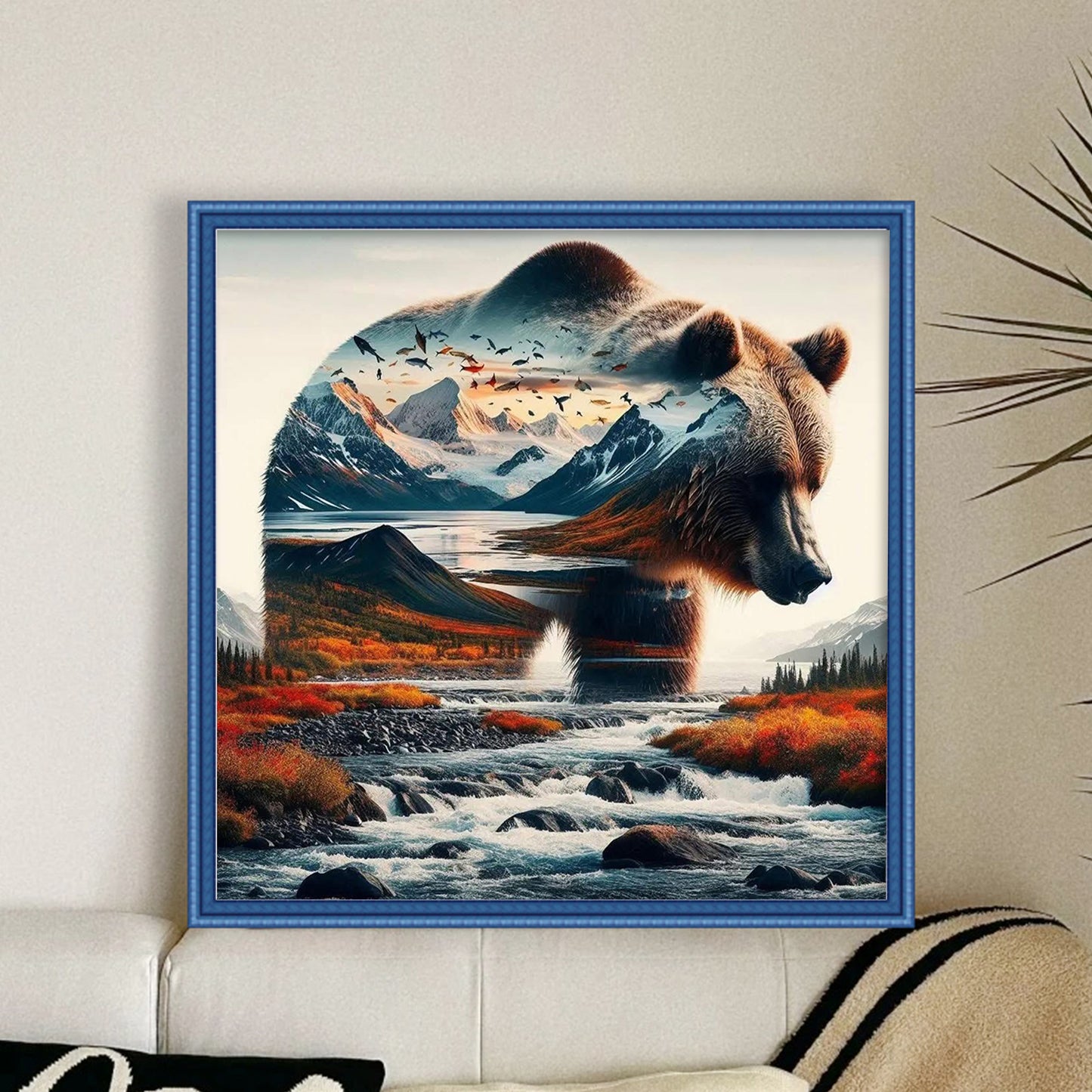 Silhouette Bear Scenery - Full 11CT Stamped Cross Stitch 45x45CM - Huacan