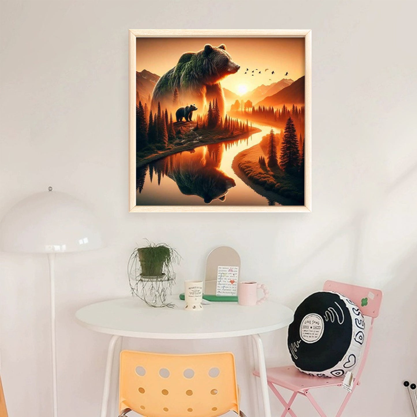 Silhouette Bear Mountains And Rivers - Full 11CT Stamped Cross Stitch 45x45CM - Huacan