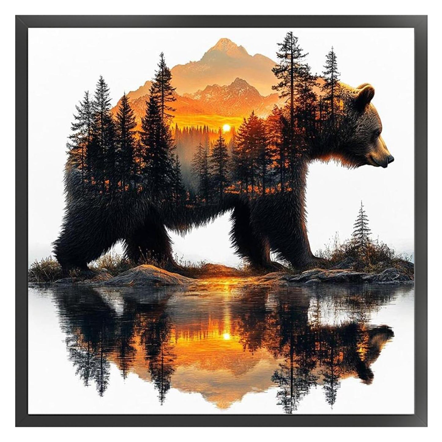 Silhouette Bear Forest - Full 11CT Stamped Cross Stitch 45x45CM - Huacan