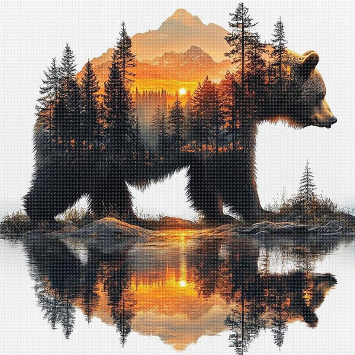 Silhouette Bear Forest - Full 11CT Stamped Cross Stitch 45x45CM - Huacan