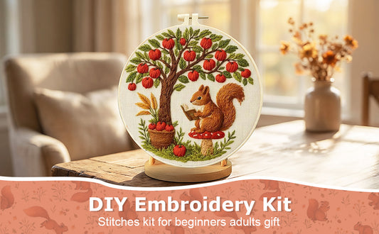 Squirrel - DIY Embroidery Cross Stitch Kit with Pattern Cotton Threads Needles Hoop 30x30CM/11.81x11.81in