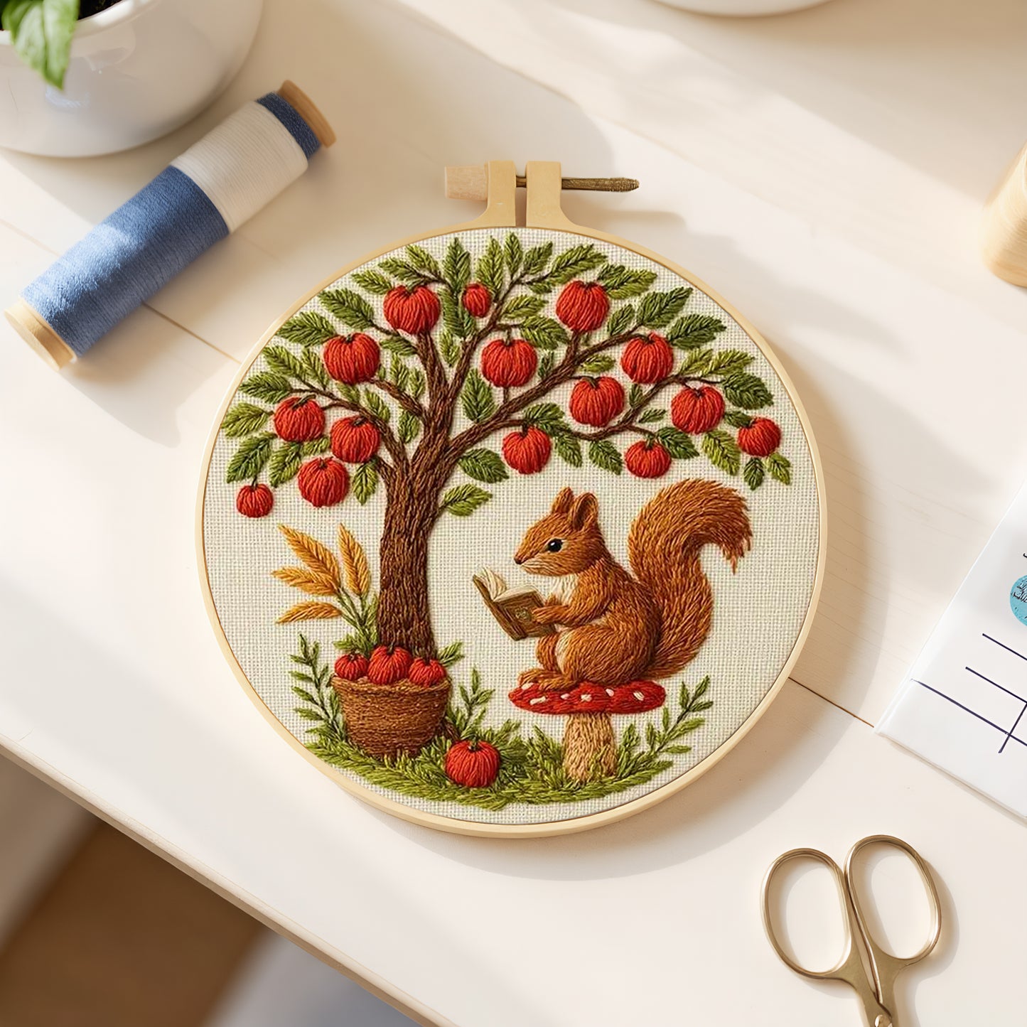 Squirrel - DIY Embroidery Cross Stitch Kit with Pattern Cotton Threads Needles Hoop 30x30CM/11.81x11.81in