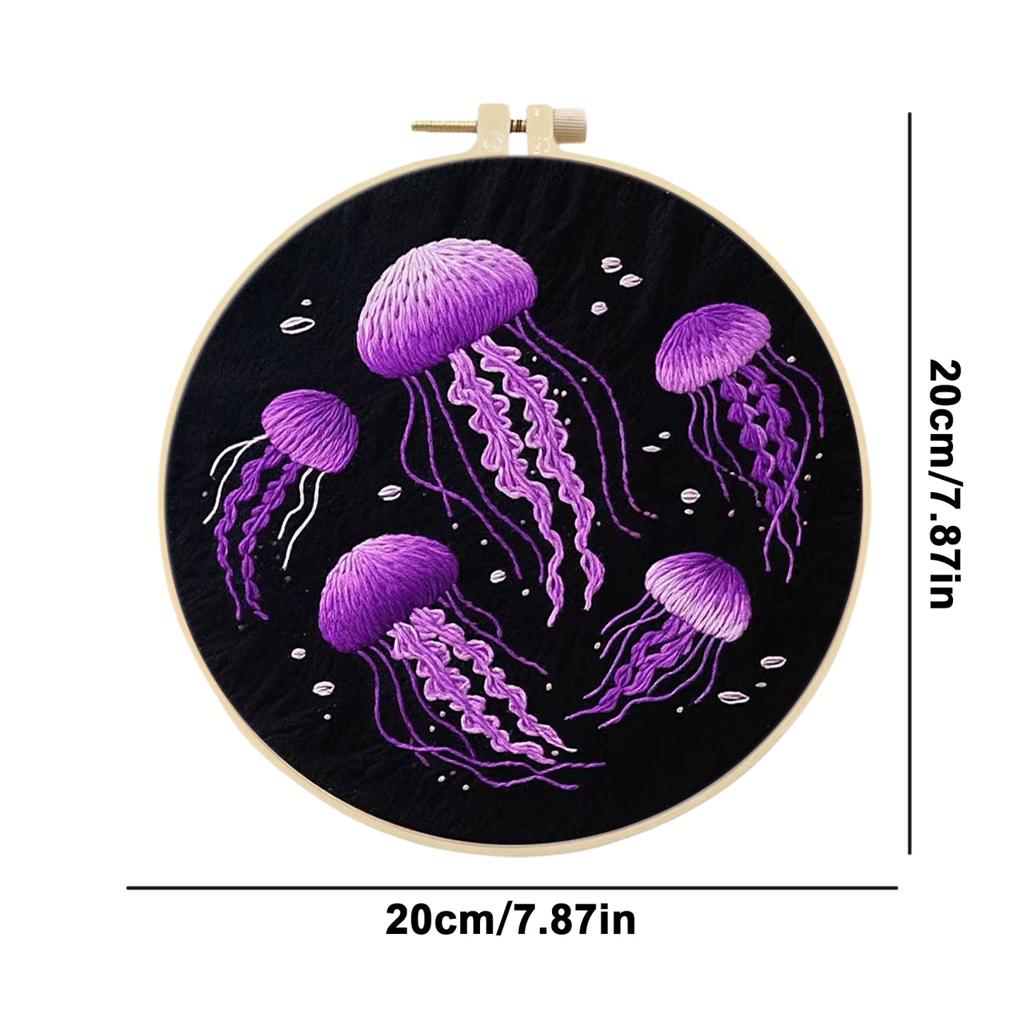 Jellyfish - DIY Embroidery Cross Stitch Kit with Pattern Cotton Threads Needles Hoop 30x30CM/11.81x11.81in