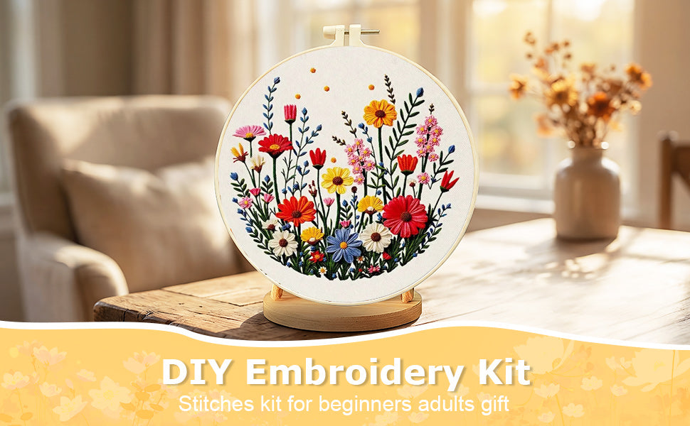 Flower Cluster - DIY Embroidery Cross Stitch Kit with Pattern Cotton Threads Needles Hoop 30x30CM/11.81x11.81in