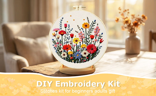 Flower Cluster - DIY Embroidery Cross Stitch Kit with Pattern Cotton Threads Needles Hoop 30x30CM/11.81x11.81in
