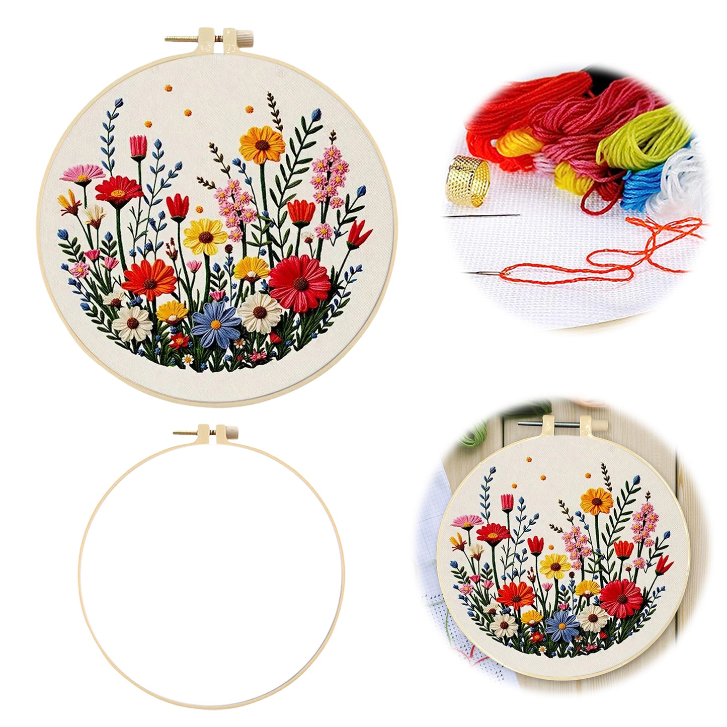 Flower Cluster - DIY Embroidery Cross Stitch Kit with Pattern Cotton Threads Needles Hoop 30x30CM/11.81x11.81in