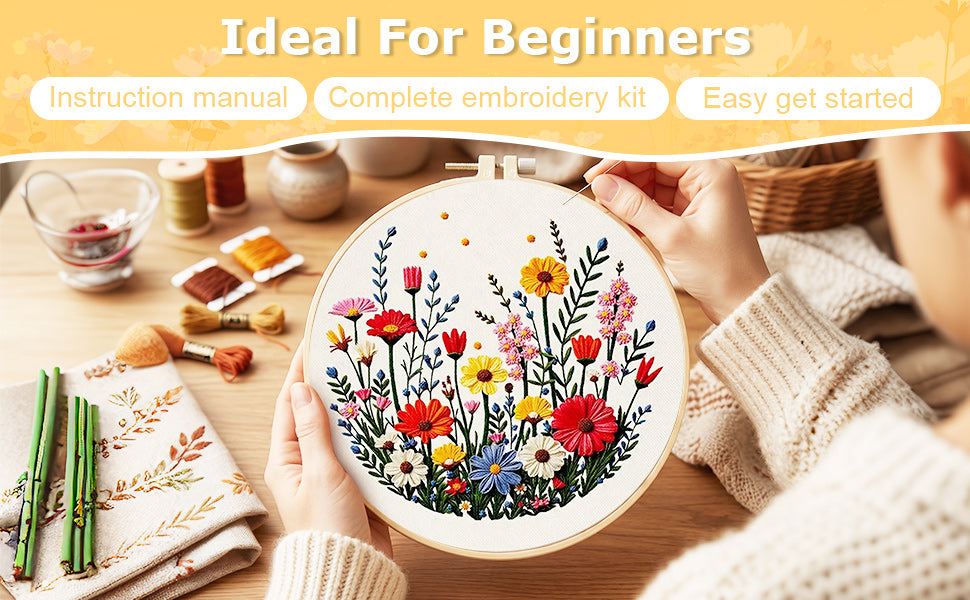 Flower Cluster - DIY Embroidery Cross Stitch Kit with Pattern Cotton Threads Needles Hoop 30x30CM/11.81x11.81in