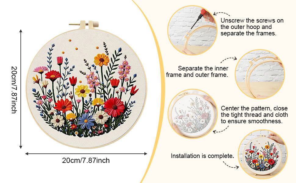 Flower Cluster - DIY Embroidery Cross Stitch Kit with Pattern Cotton Threads Needles Hoop 30x30CM/11.81x11.81in