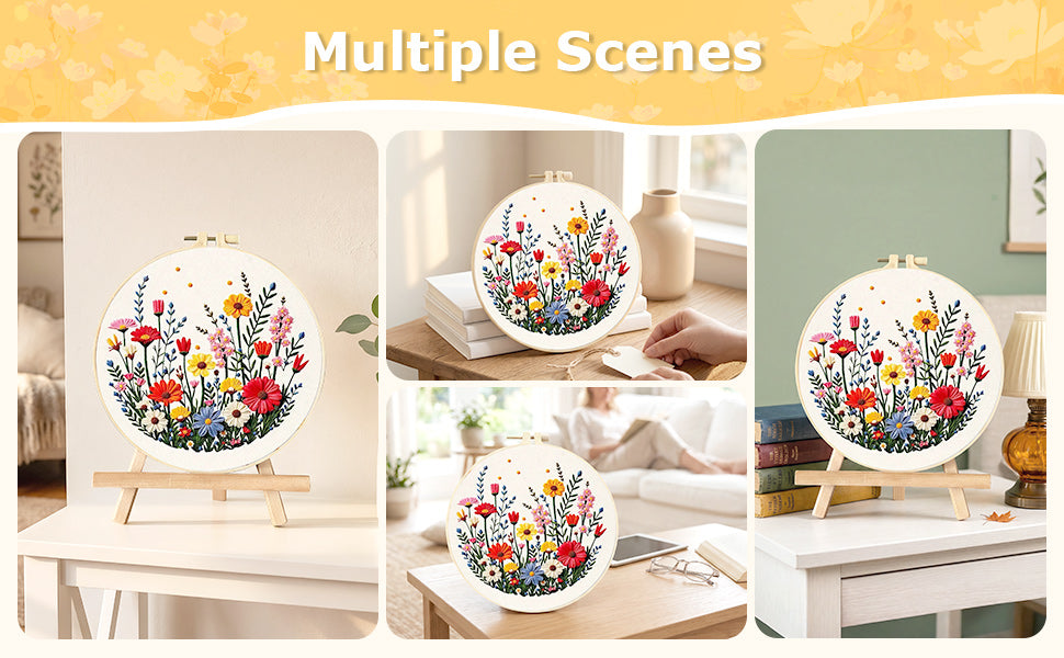 Flower Cluster - DIY Embroidery Cross Stitch Kit with Pattern Cotton Threads Needles Hoop 30x30CM/11.81x11.81in