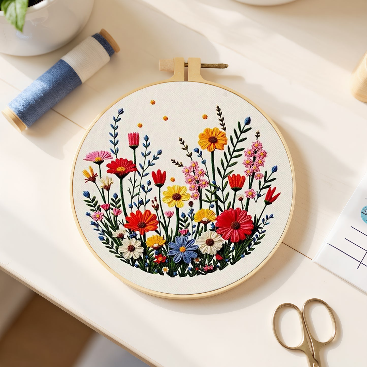 Flower Cluster - DIY Embroidery Cross Stitch Kit with Pattern Cotton Threads Needles Hoop 30x30CM/11.81x11.81in