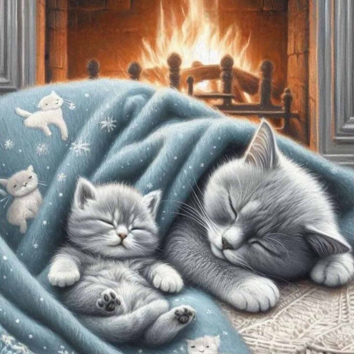 Sleeping Cat - Full 11CT Stamped Cross Stitch 45x45CM - Huacan