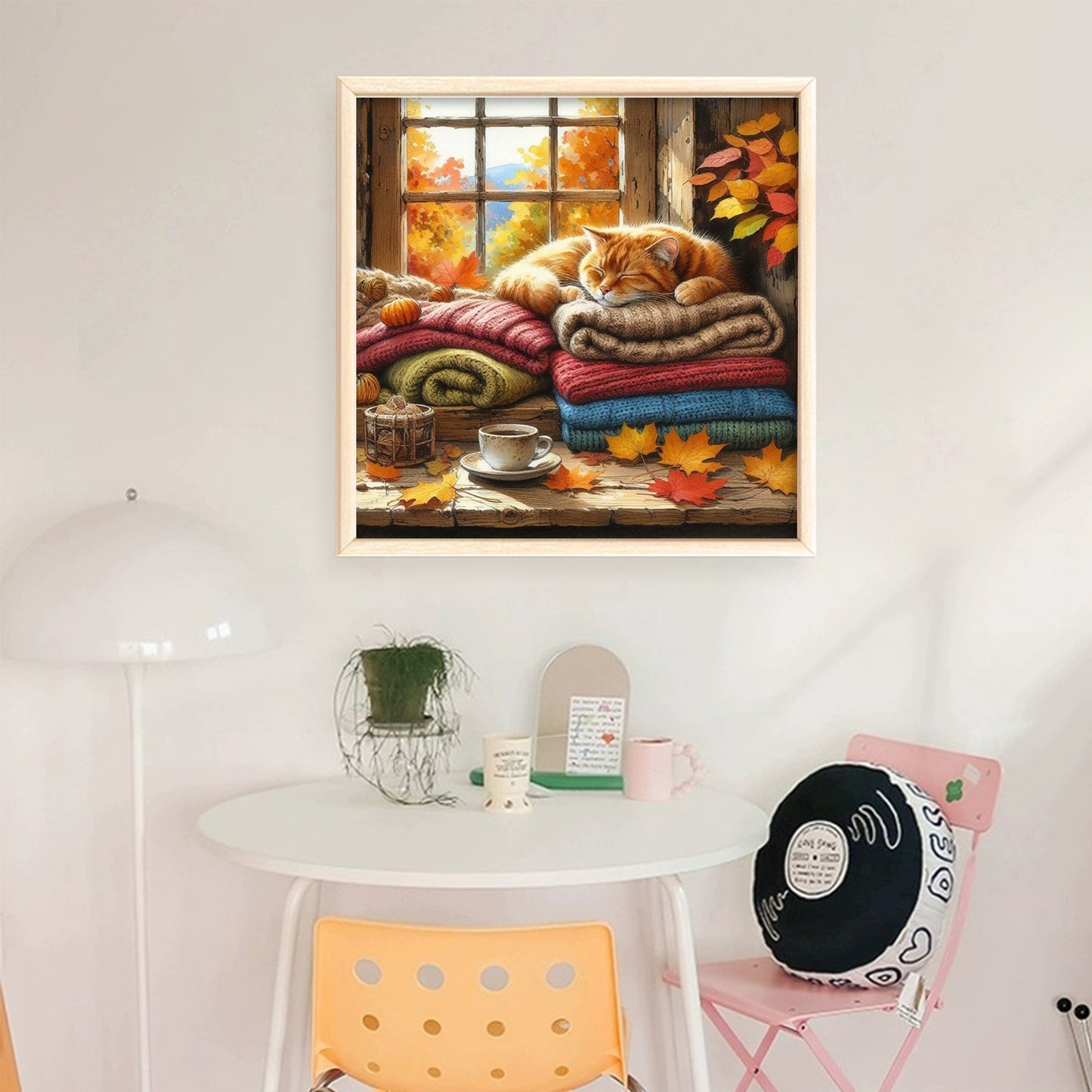 Sleeping Cat By The Window - Full 11CT Stamped Cross Stitch 45x45CM - Huacan