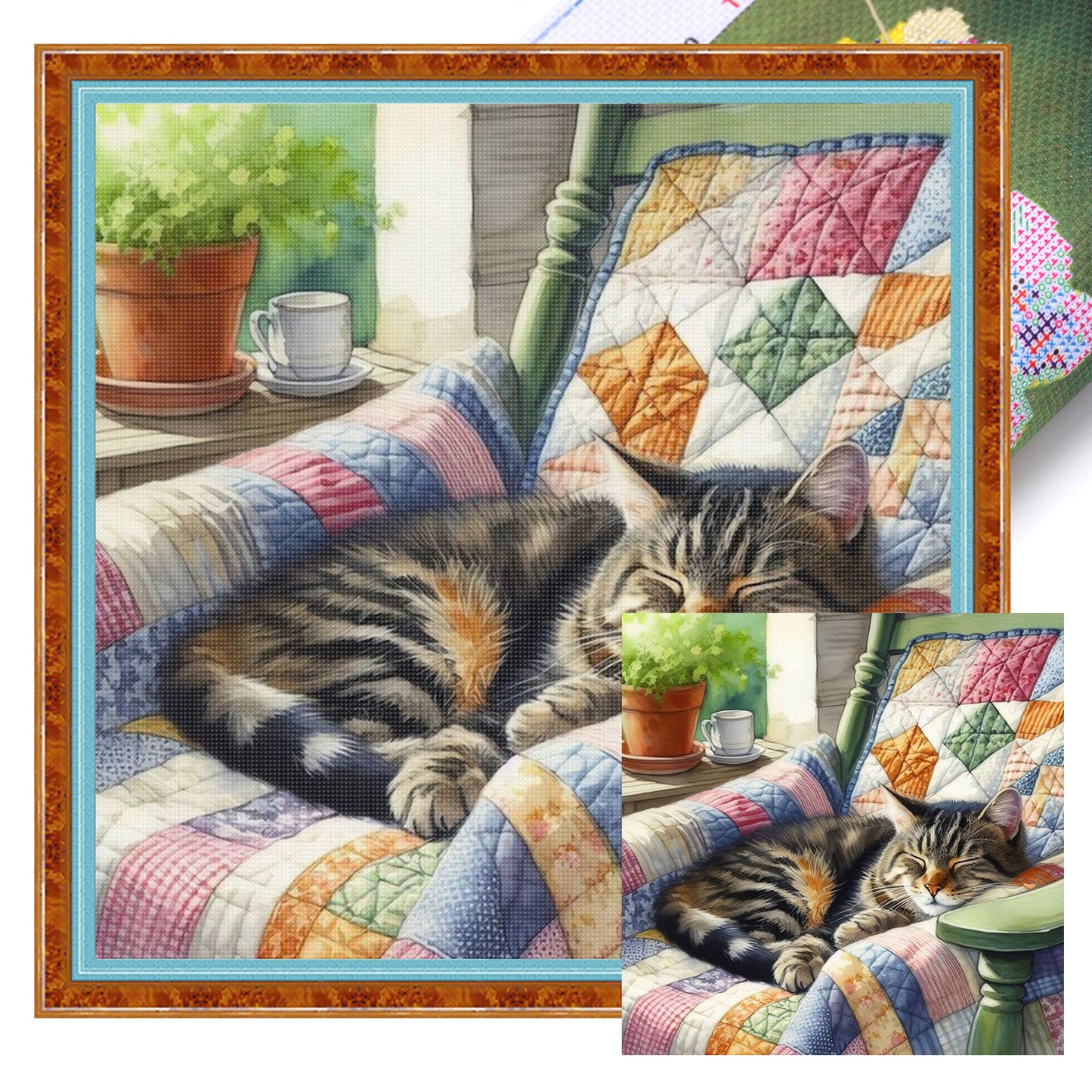 Sleeping Cat On Chair - Full 11CT Stamped Cross Stitch 45x45CM - Huacan