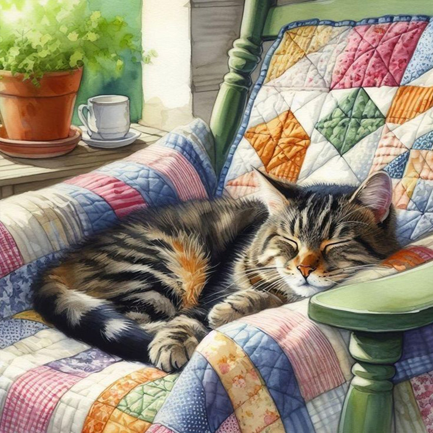 Sleeping Cat On Chair - Full 11CT Stamped Cross Stitch 45x45CM - Huacan