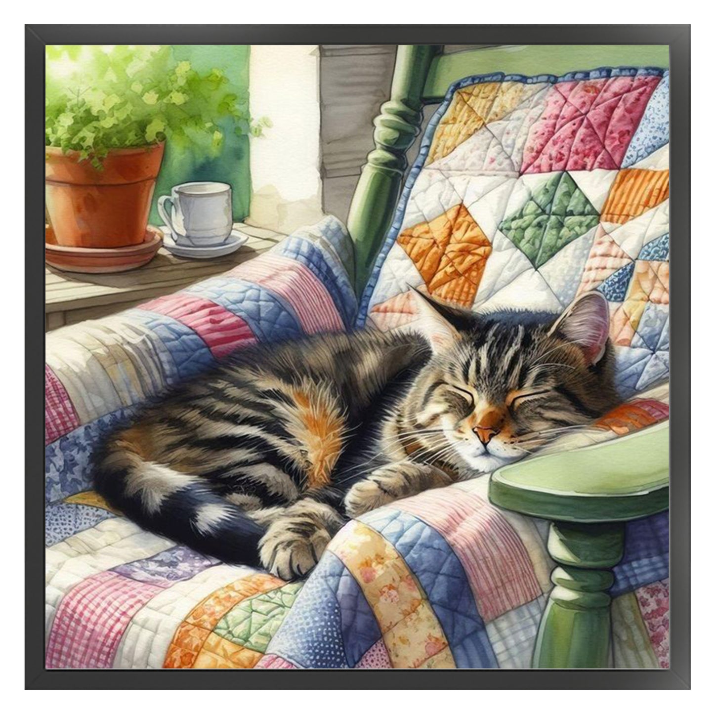 Sleeping Cat On Chair - Full 11CT Stamped Cross Stitch 45x45CM - Huacan