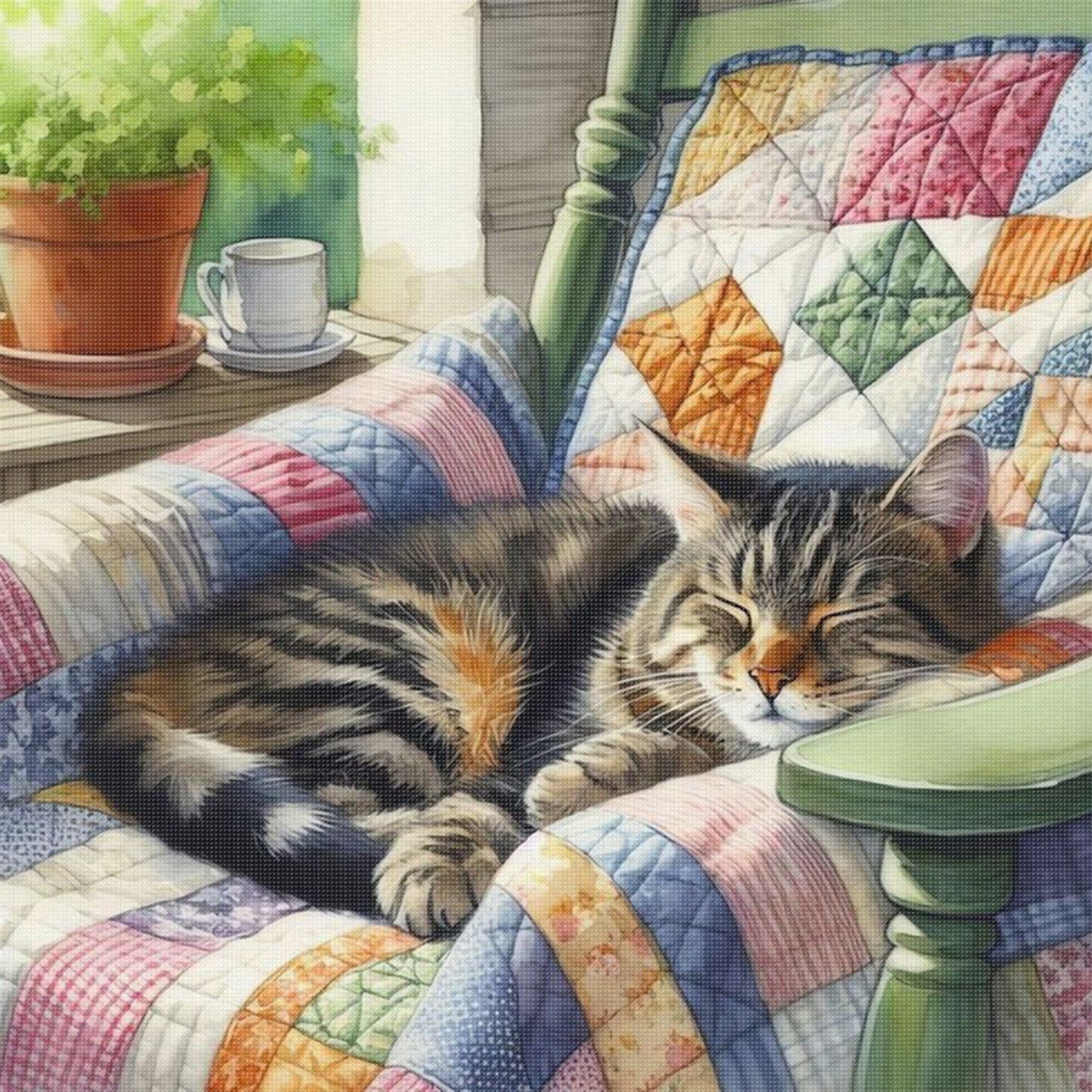 Sleeping Cat On Chair - Full 11CT Stamped Cross Stitch 45x45CM - Huacan