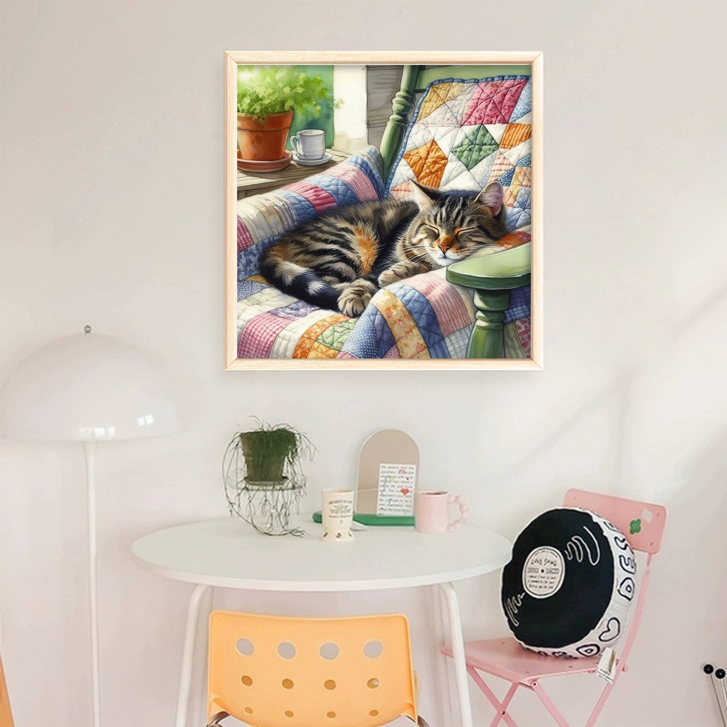 Sleeping Cat On Chair - Full 11CT Stamped Cross Stitch 45x45CM - Huacan