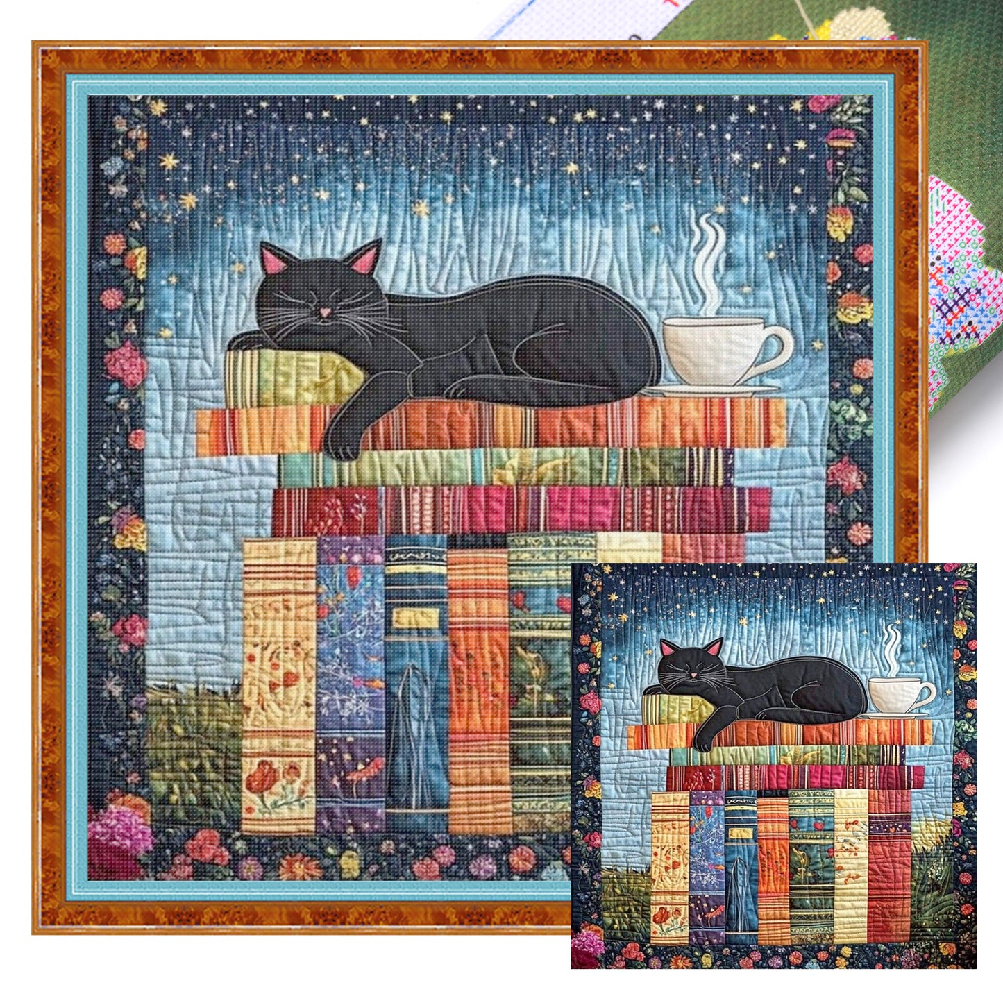 Sleeping Cat On Book - Full 11CT Stamped Cross Stitch 45x45CM - Huacan