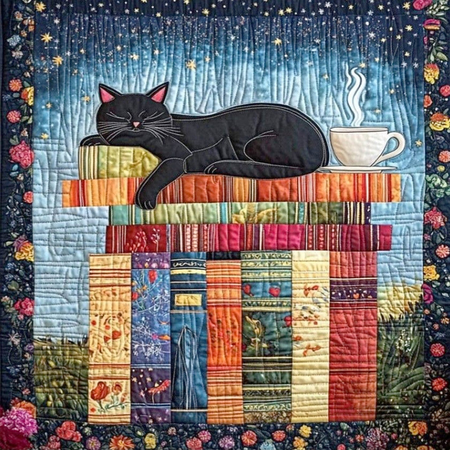 Sleeping Cat On Book - Full 11CT Stamped Cross Stitch 45x45CM - Huacan