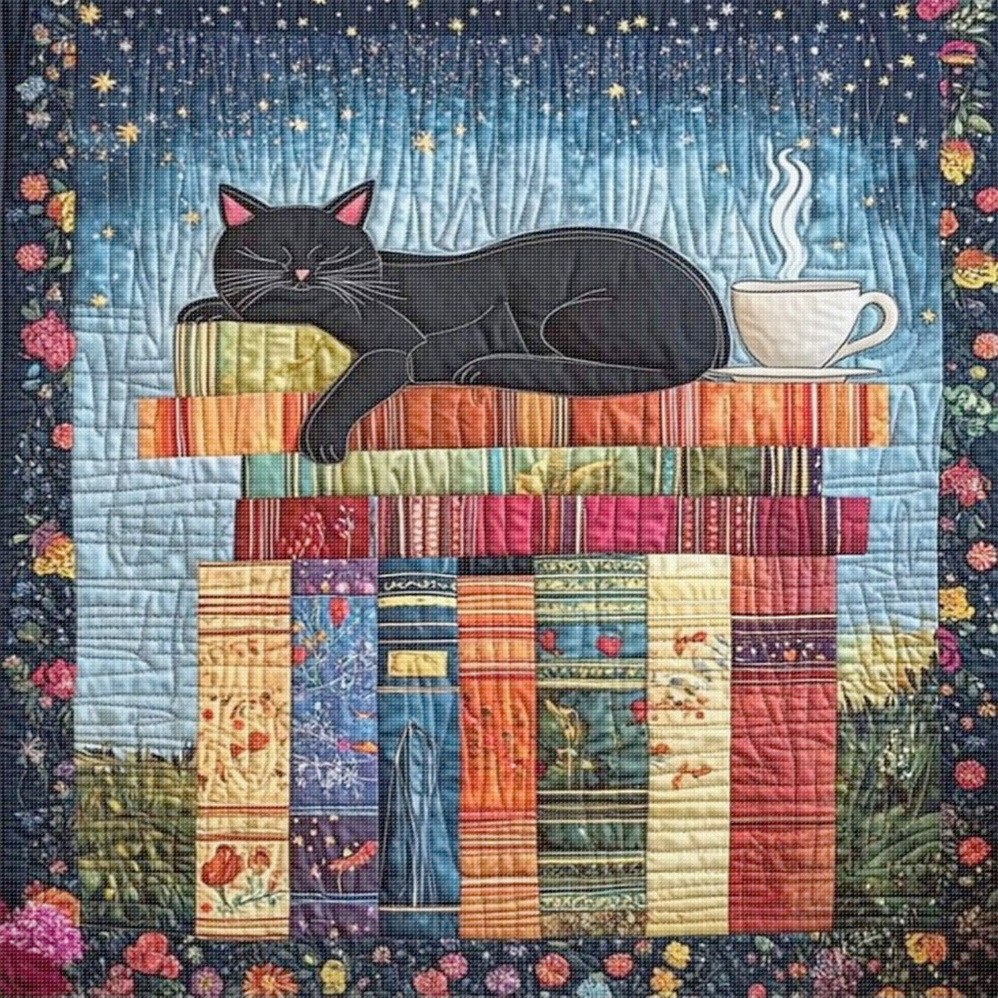 Sleeping Cat On Book - Full 11CT Stamped Cross Stitch 45x45CM - Huacan