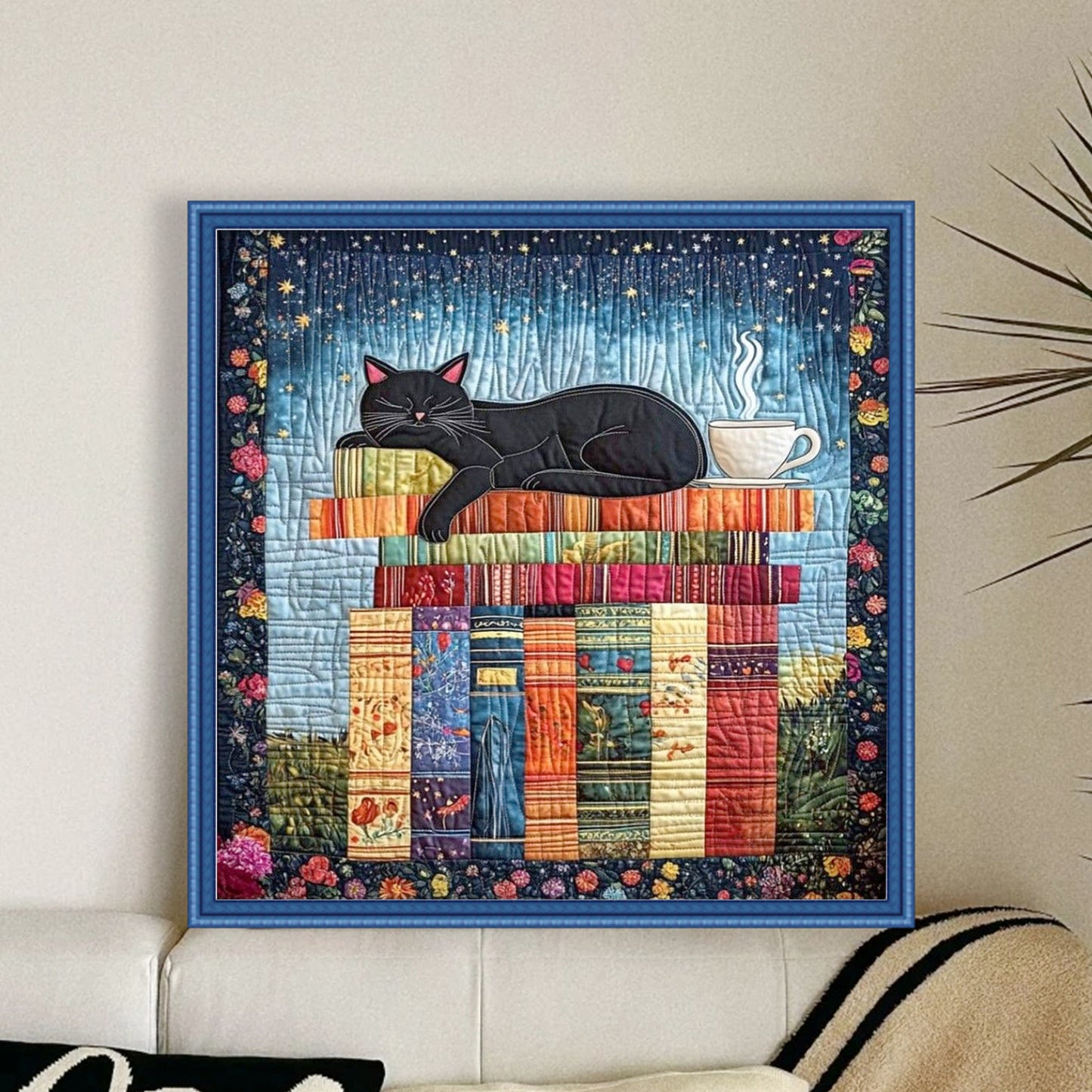 Sleeping Cat On Book - Full 11CT Stamped Cross Stitch 45x45CM - Huacan
