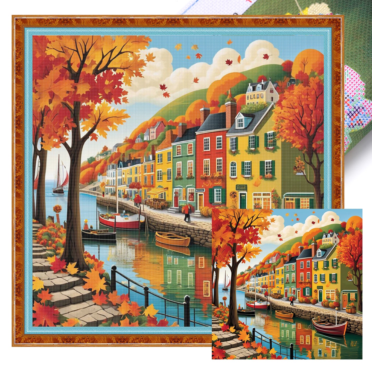 Colorful Hut - Full 11CT Stamped Cross Stitch 45x45CM - Huacan