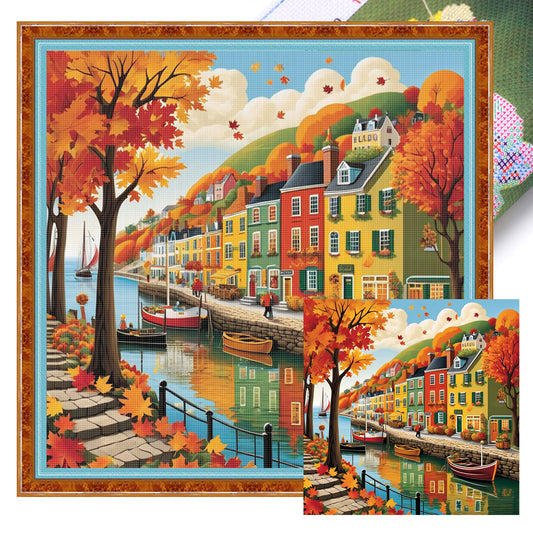 Colorful Hut - Full 11CT Stamped Cross Stitch 45x45CM - Huacan