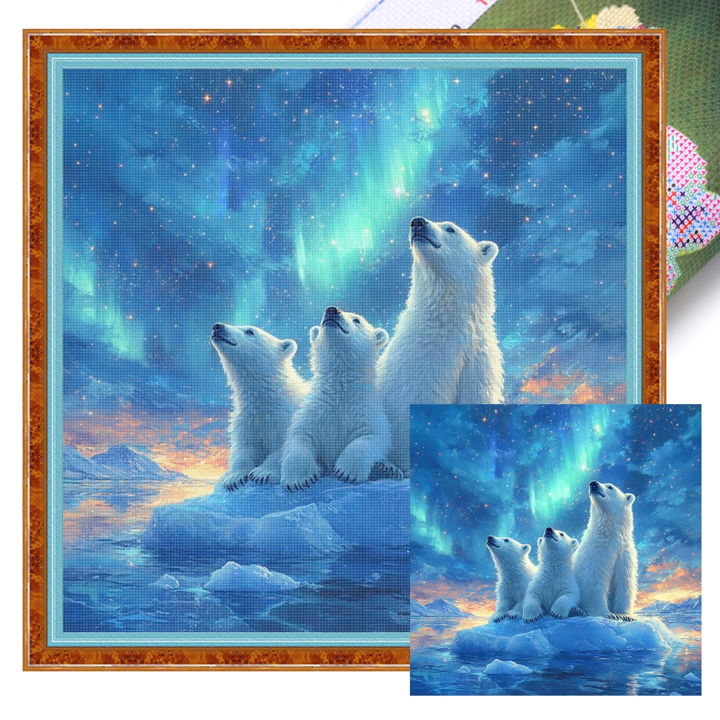 Polar Bear Under Aurora - Full 11CT Stamped Cross Stitch 45x45CM - Huacan