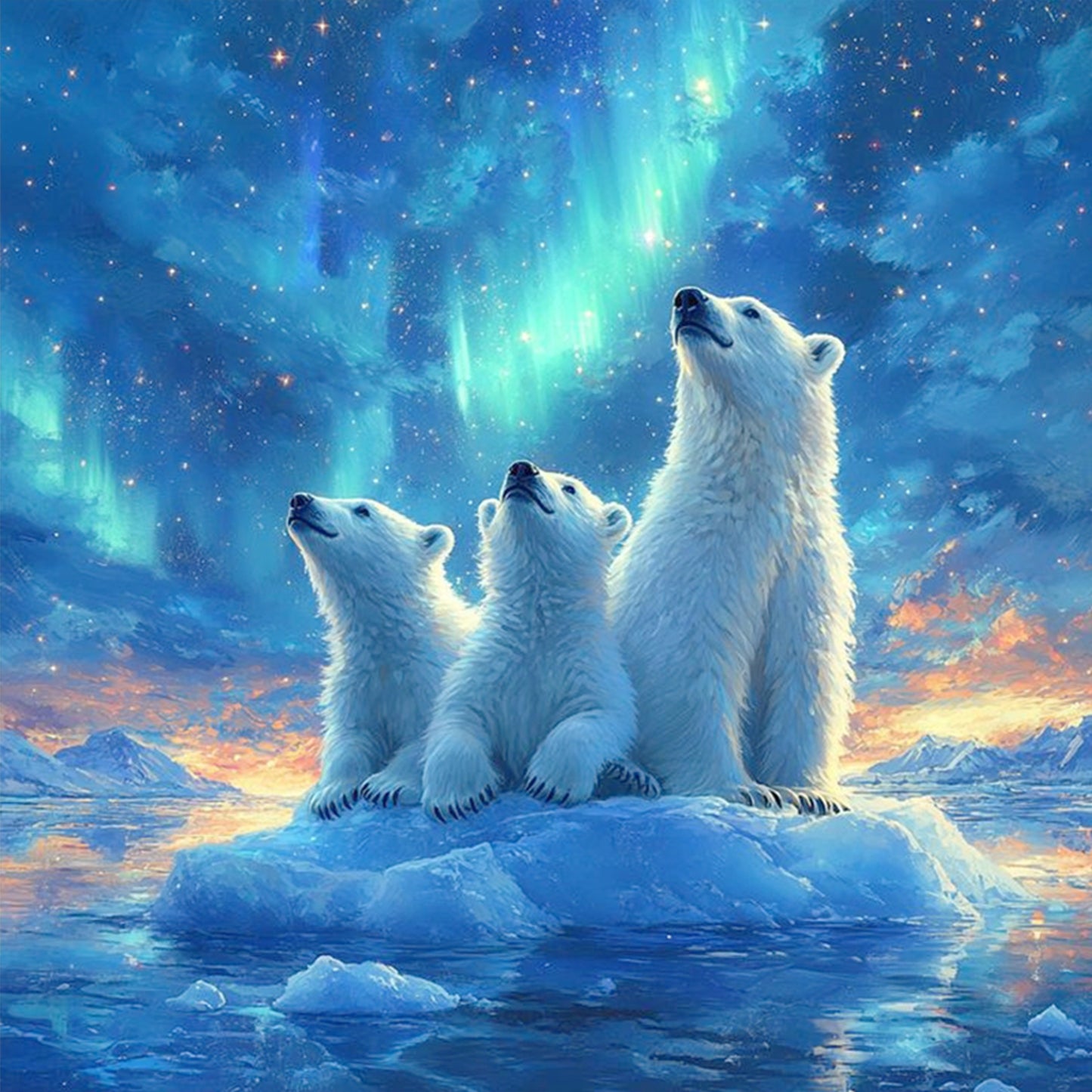 Polar Bear Under Aurora - Full 11CT Stamped Cross Stitch 45x45CM - Huacan