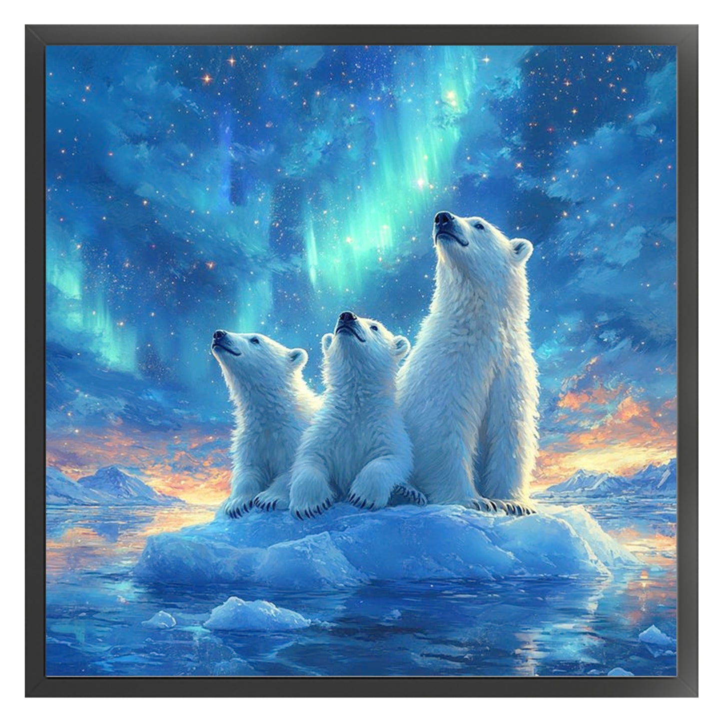 Polar Bear Under Aurora - Full 11CT Stamped Cross Stitch 45x45CM - Huacan