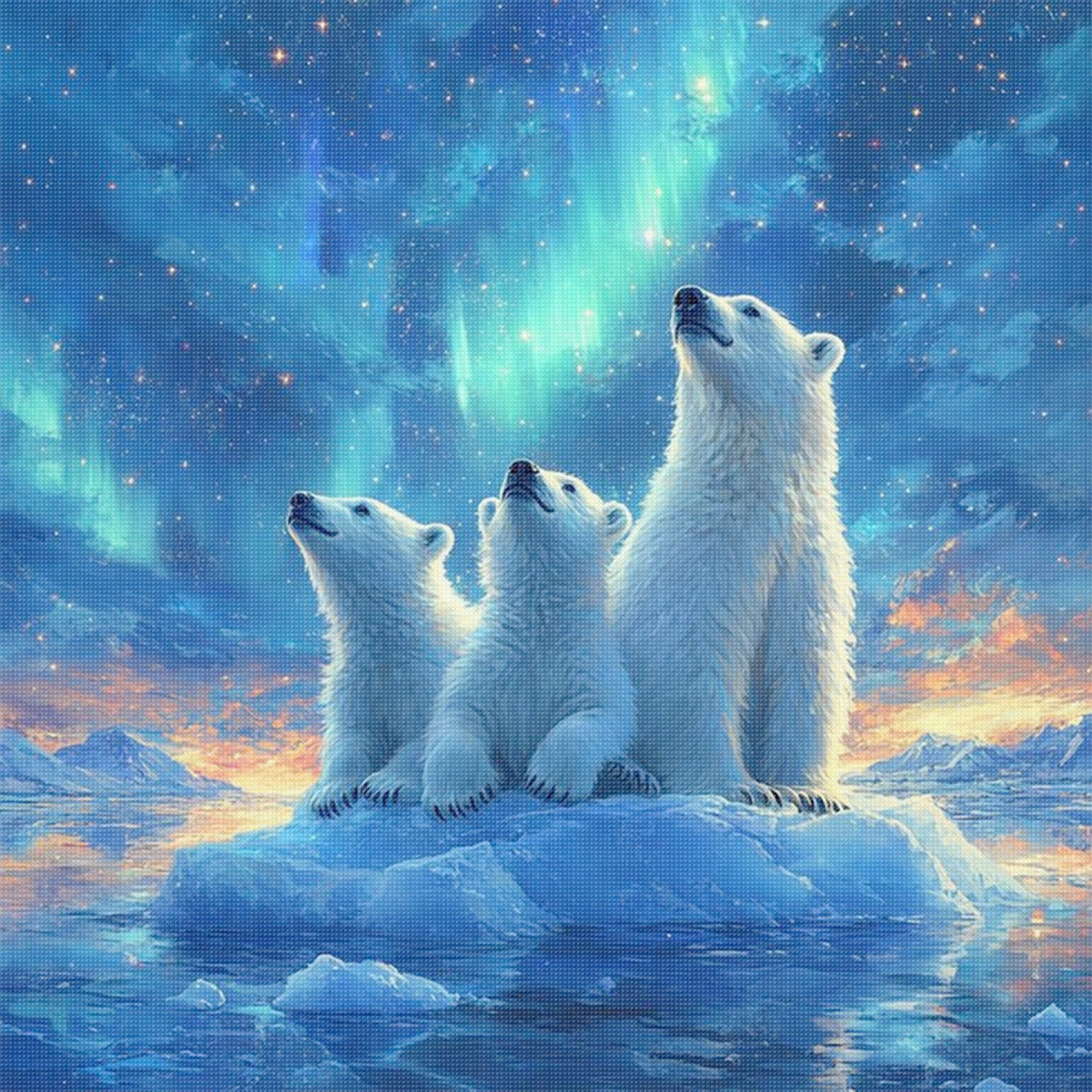 Polar Bear Under Aurora - Full 11CT Stamped Cross Stitch 45x45CM - Huacan