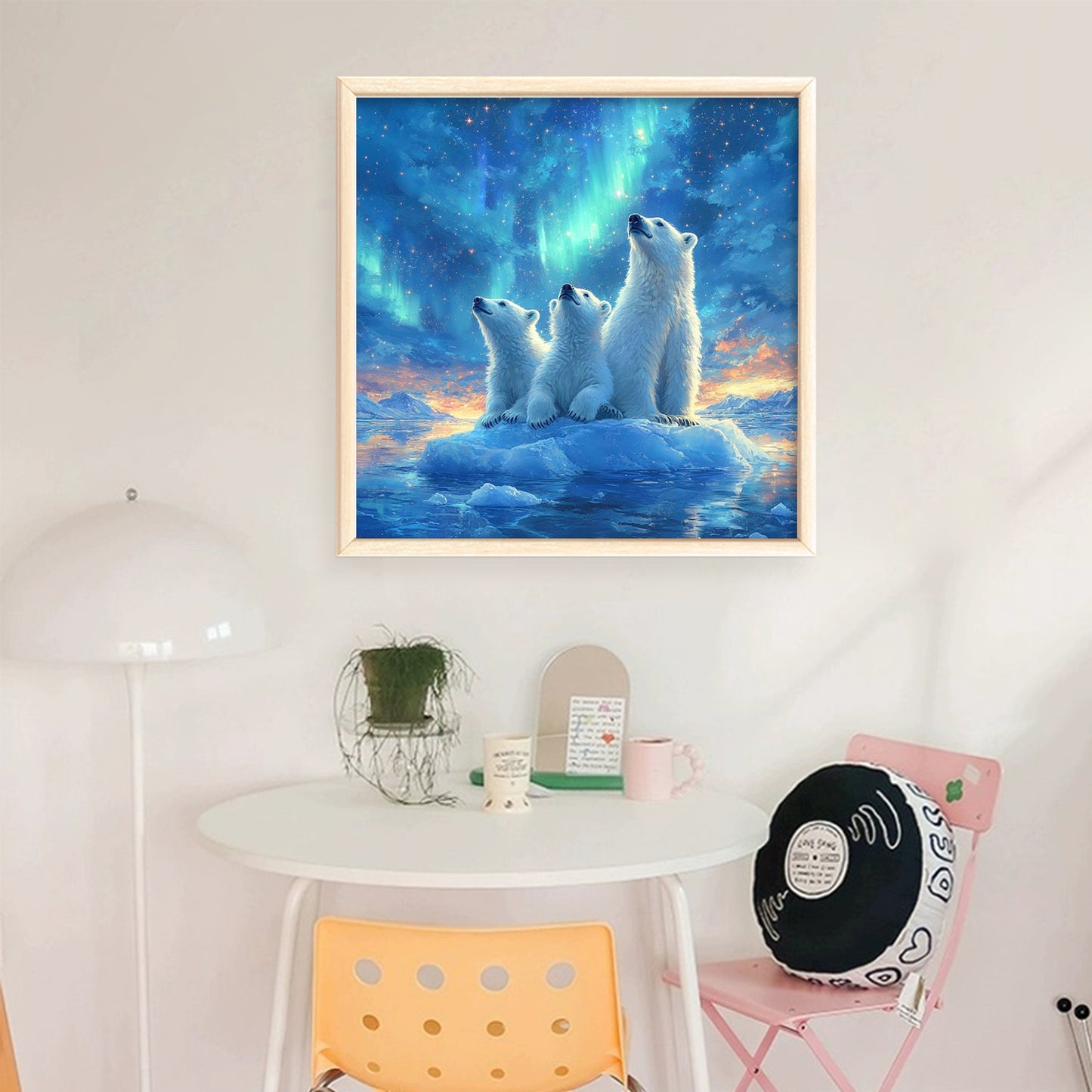 Polar Bear Under Aurora - Full 11CT Stamped Cross Stitch 45x45CM - Huacan