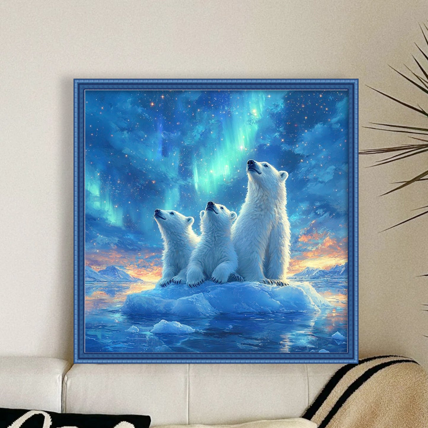 Polar Bear Under Aurora - Full 11CT Stamped Cross Stitch 45x45CM - Huacan