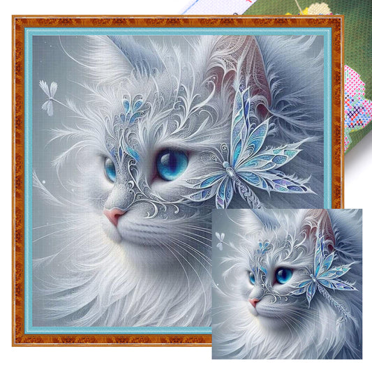 Cat - Full 11CT Stamped Cross Stitch 45x45CM - Huacan
