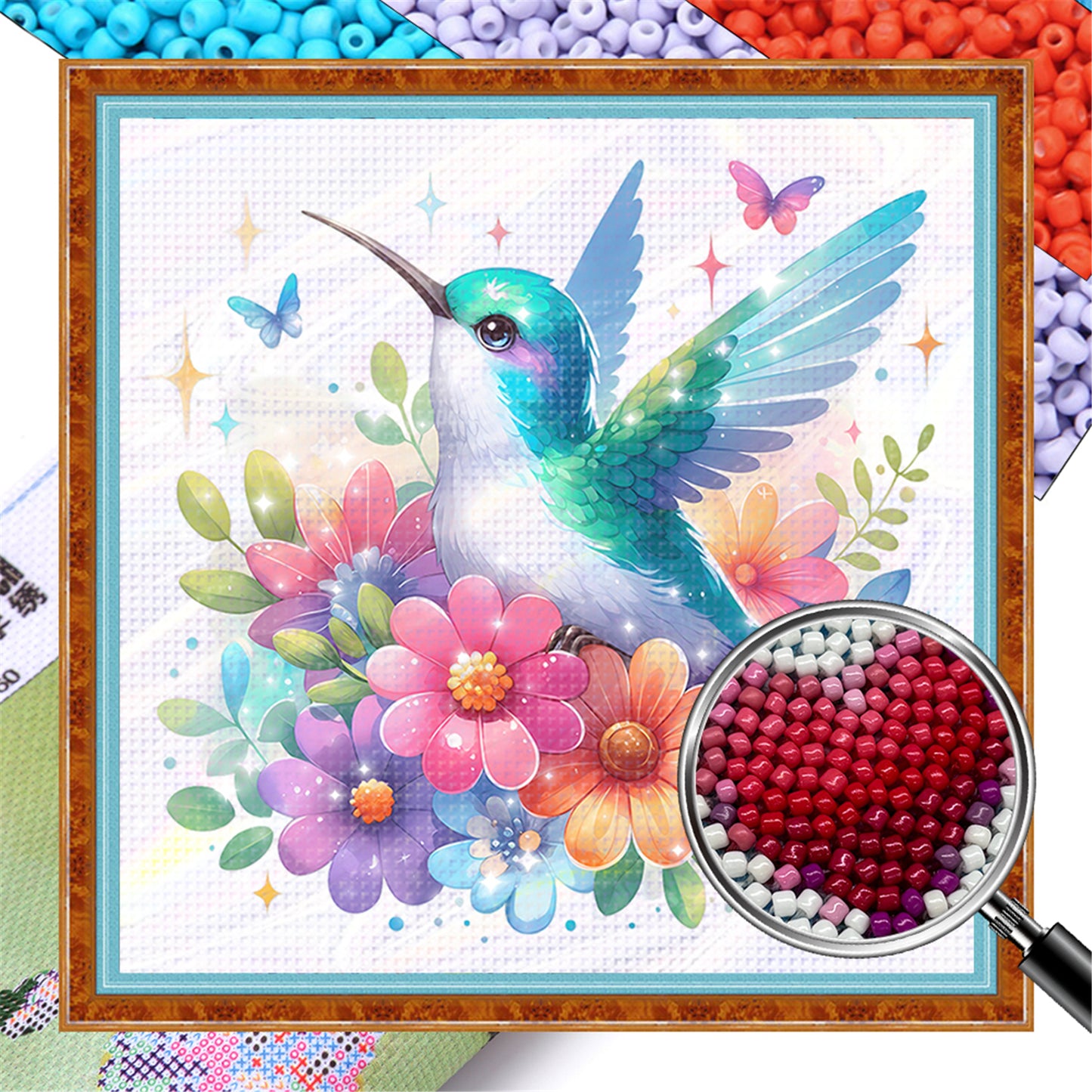 Hummingbird - Partial 11CT Stamped Cross Stitch - Bead Embroidery 36x36CM/14.17x14.17in
