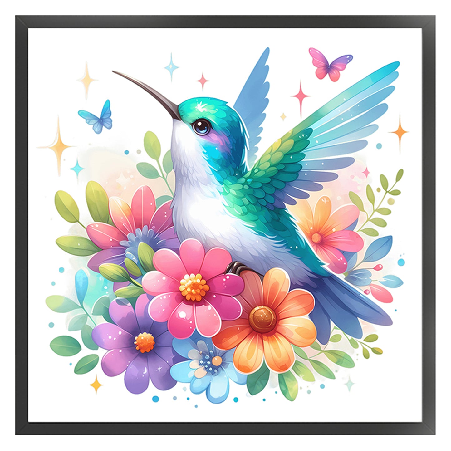 Hummingbird - Partial 11CT Stamped Cross Stitch - Bead Embroidery 36x36CM/14.17x14.17in