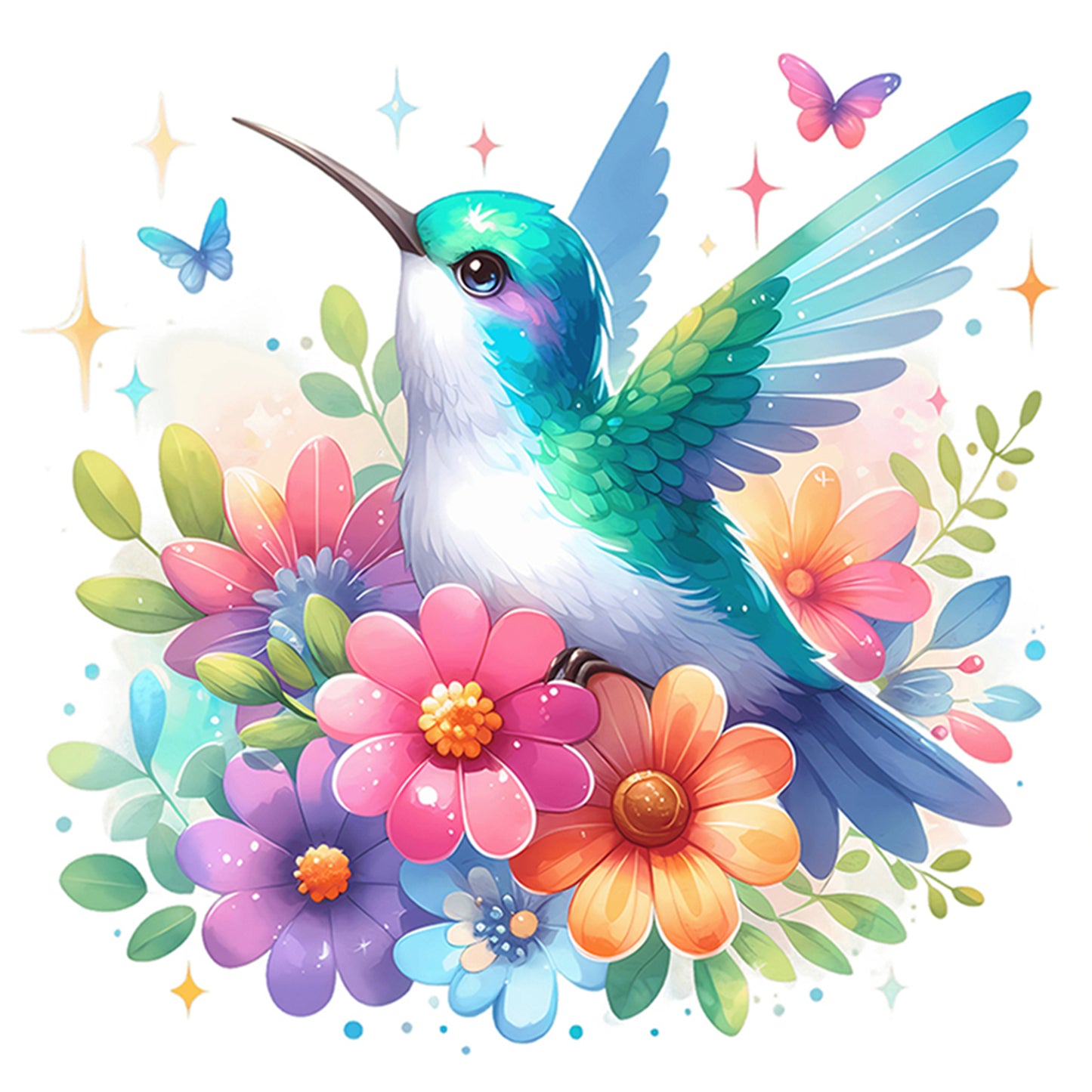 Hummingbird - Partial 11CT Stamped Cross Stitch - Bead Embroidery 36x36CM/14.17x14.17in