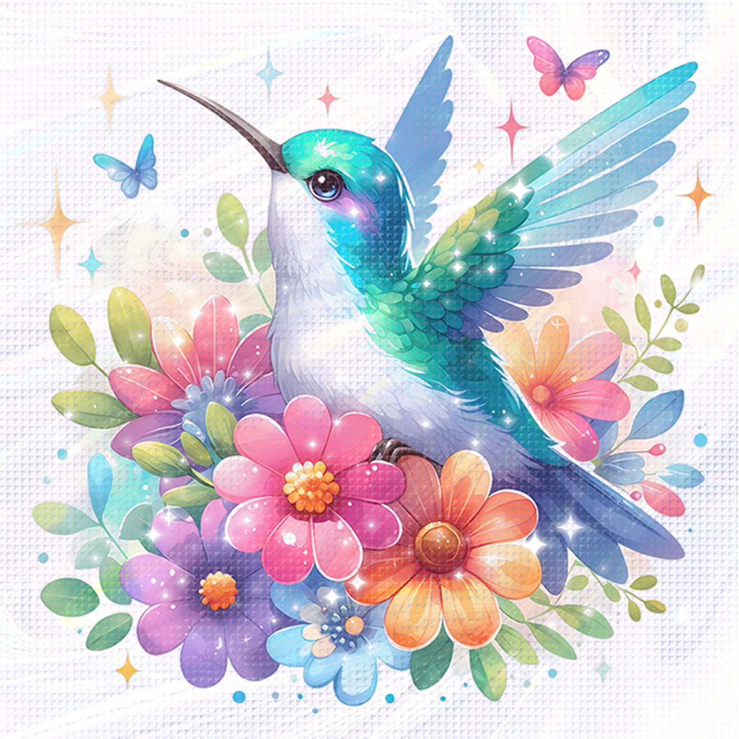 Hummingbird - Partial 11CT Stamped Cross Stitch - Bead Embroidery 36x36CM/14.17x14.17in
