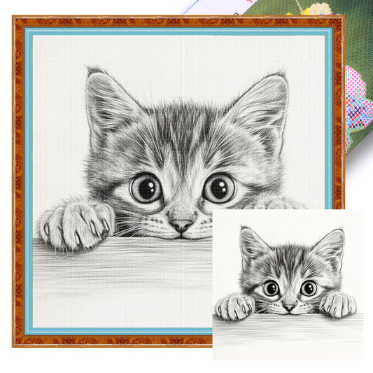 Black And White Kitten - Full 11CT Stamped Cross Stitch 40x40CM - Yishu