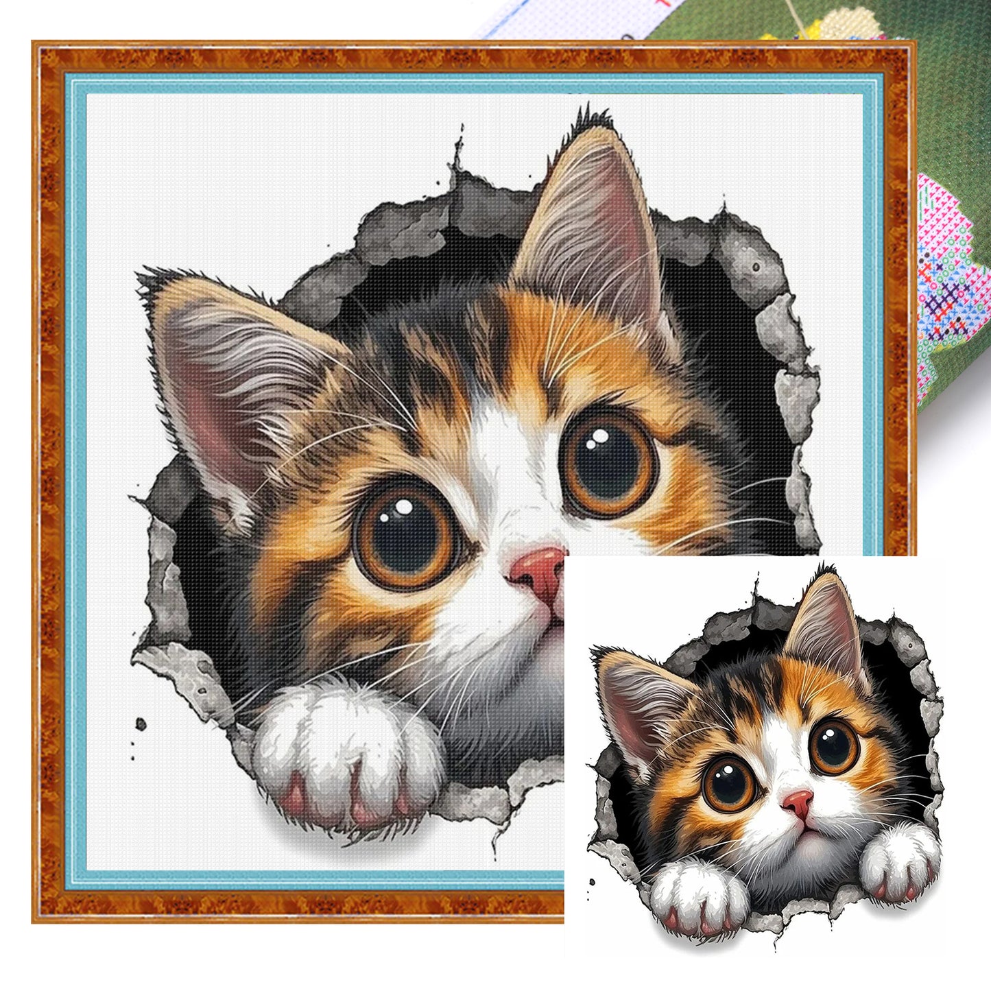 Calico Cat - Full 11CT Stamped Cross Stitch 40x40CM - Yishu