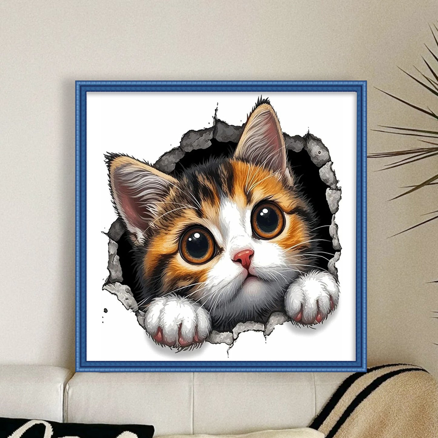 Calico Cat - Full 11CT Stamped Cross Stitch 40x40CM - Yishu