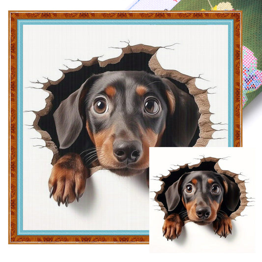 Dachshund-Dog - Full 11CT Stamped Cross Stitch 40x40CM - Yishu