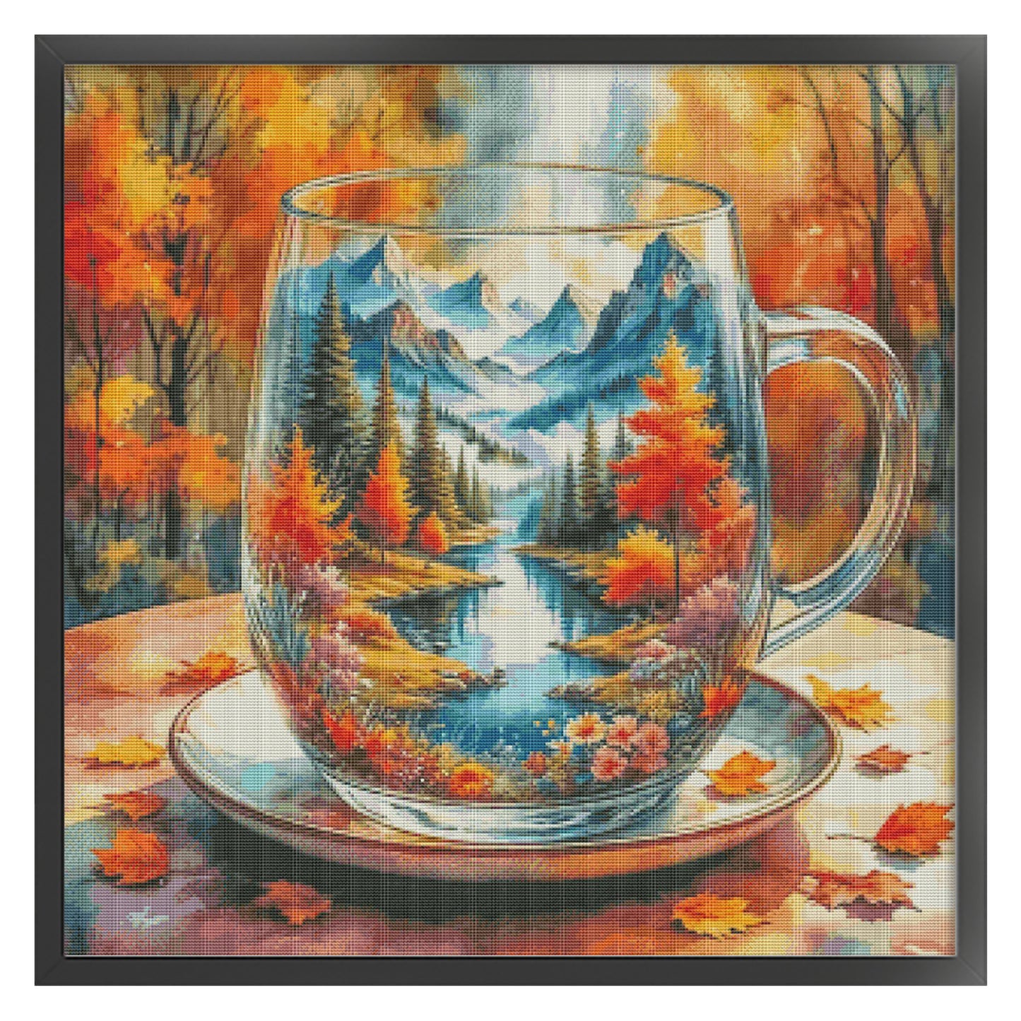 Mini World In Cup - Autumn - Full 14CT Stamped Cross Stitch 65x65CM - Fairy Egyptian Cotton