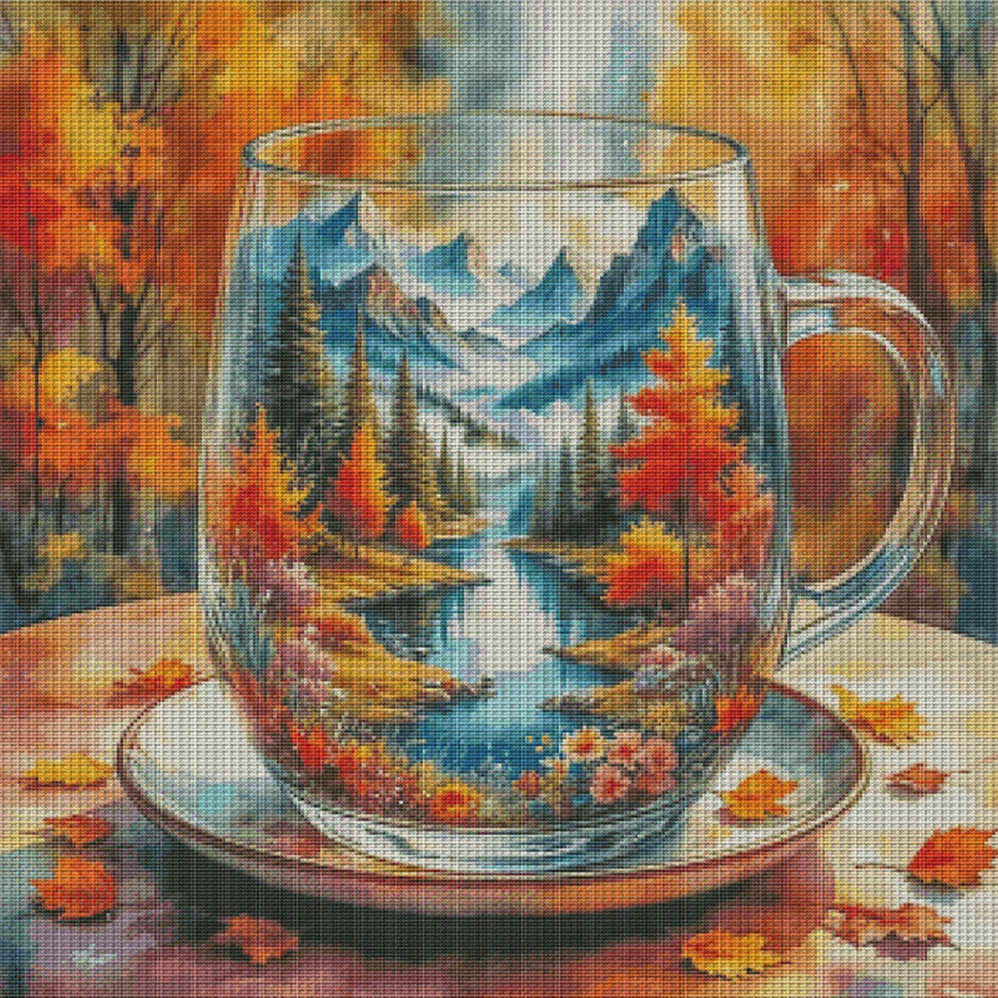 Mini World In Cup - Autumn - Full 14CT Stamped Cross Stitch 65x65CM - Fairy Egyptian Cotton