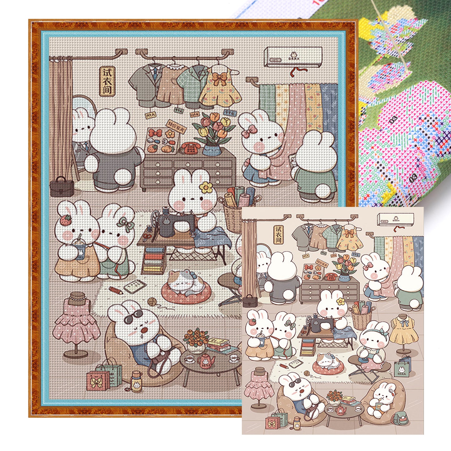 Dora The Tailor Bunny - Full 11CT Stamped Cross Stitch 65x75CM - QiangHongXiu