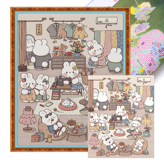 Dora The Tailor Bunny - Full 11CT Stamped Cross Stitch 65x75CM - QiangHongXiu