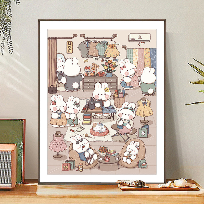 Dora The Tailor Bunny - Full 11CT Stamped Cross Stitch 65x75CM - QiangHongXiu