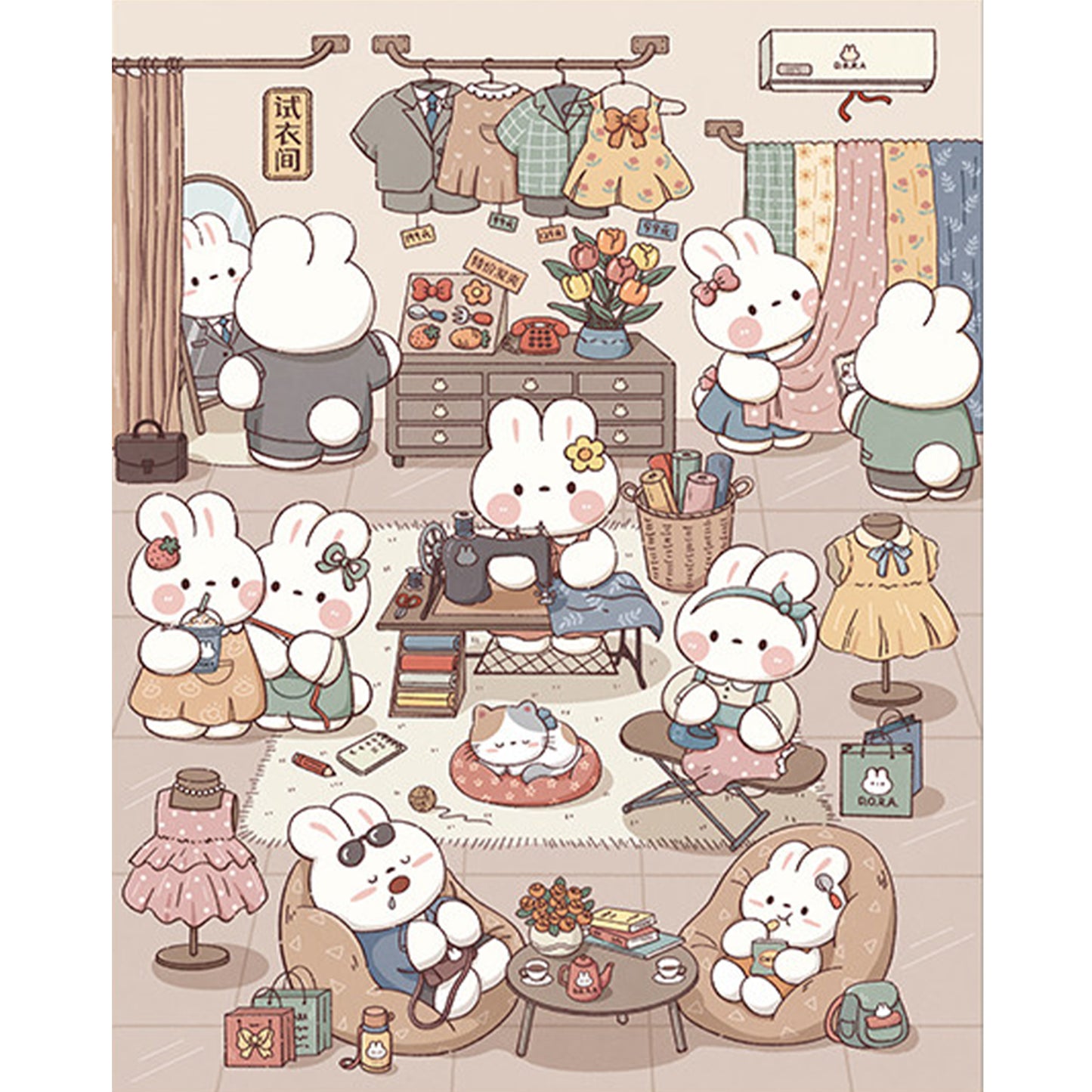 Dora The Tailor Bunny - Full 11CT Stamped Cross Stitch 65x75CM - QiangHongXiu