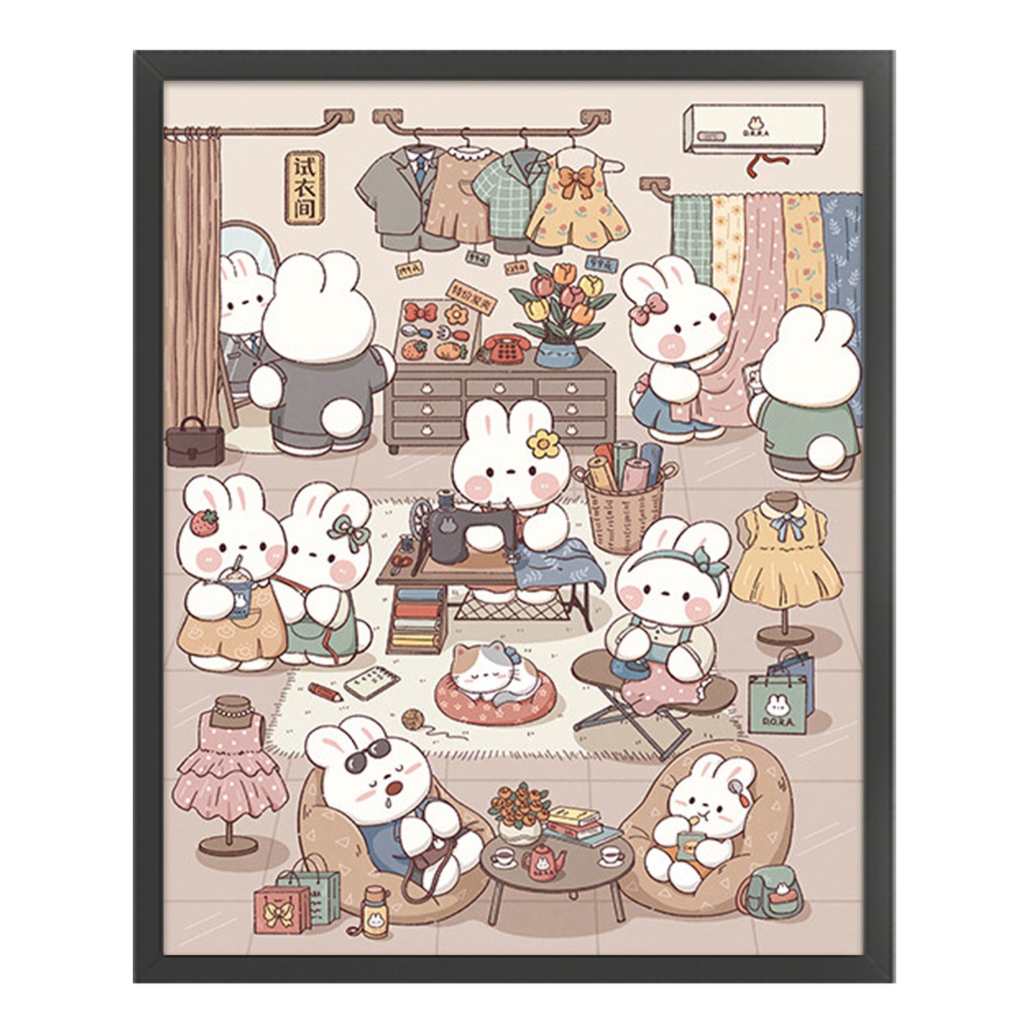 Dora The Tailor Bunny - Full 11CT Stamped Cross Stitch 65x75CM - QiangHongXiu